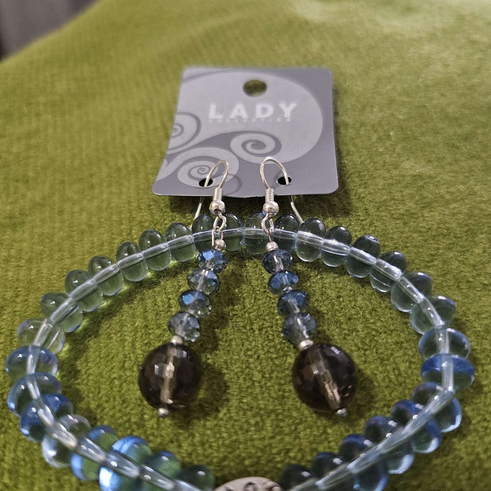 Blue and Silver Beaded Earrings